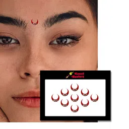 Comet Busters 9 Pcs Embellished Reusable Designer Bindis - Red image 3