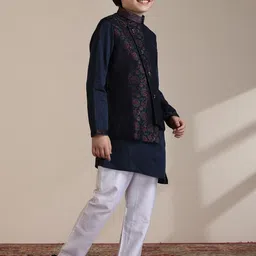 Manyavar Boys Regular Kurta and Pyjamas with Jacket image 4