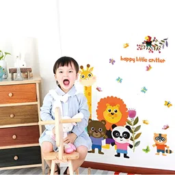 Asian royal White & Yellow Cartoon Print Self Adhesive Wall Sticker-image-0