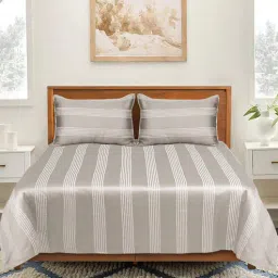 saral home Beige Striped 300 TC Cotton King Bedsheet with 2 Pillow Covers-picture-19