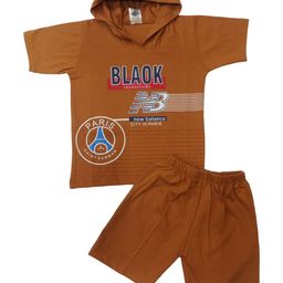 Pankhu Kids Printed Cotton Hooded T-shirt with Shorts-16