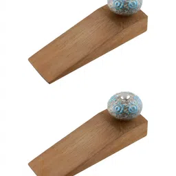 Indianshelf Brown and Blue 2 Pieces Circle Wooden Door Stoppers-53