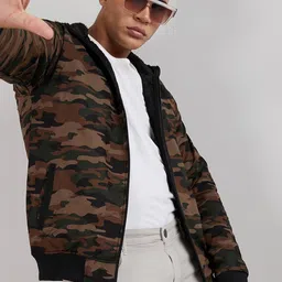 Campus Sutra Camouflage Printed Windcheater Hooded Longline Cotton Bomber Jacket-picture-15