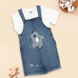 MeeMee Infants Boys Printed Cotton Denim Dungaree With T-Shirt-image-51