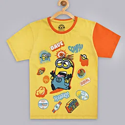 Kids Ville Boys Yellow & Blue Minions Printed T-shirt-image-91