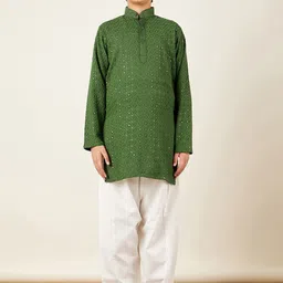 Aj DEZInES Boys Sequined Embroidered Regular Pure Cotton Kurta with Salwar-picture-34