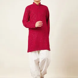 Aj DEZInES Boys Sequined Embroidered Regular Pure Cotton Kurta with Salwar-image-54