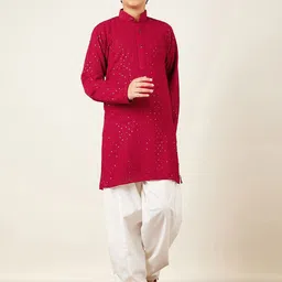Aj DEZInES Boys Sequined Embroidered Regular Pure Cotton Kurta with Salwar-40