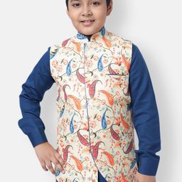 NAMASKAR Boys Beige Printed Nehru Jacket-30