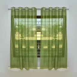 COMFY HOME Green 2 Pieces Striped Eyelet Curtains-69