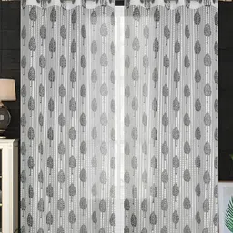 COMFY HOME Grey & White 2 Pieces Floral Sheer Long Door Curtains-94