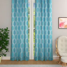 THE CONVERSION Turquoise Blue Set of 2 Floral Room Darkening Door Curtain-image-49