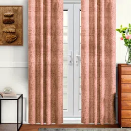 Cortina Set Of 2 Peach-Coloured & Black Velvet Room Darkening Door Curtain-3