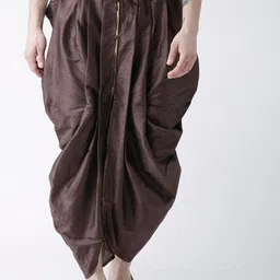DEYANN Men Coffee Brown Solid Dupion Silk Dhoti Pants-picture-19