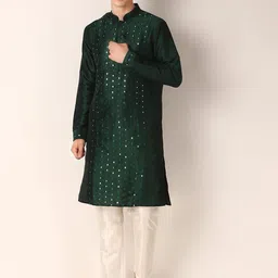 Koshin Mandarin Collar Embroidered Regular Mirror Work Straight Kurta with Pyjamas-picture-14