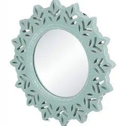 VAS collection home Blue Wall Self Design Wooden Mirror Frame-14