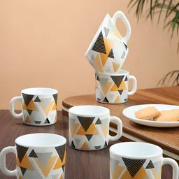 Larah by BOROSIL White & Black 6 Pieces Printed Opalware Matte Mugs 100 ml-53