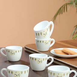 Larah by BOROSIL White & Yellow 6 Pieces Printed Opalware Matte Cups 90 ml-image-73