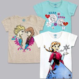Kids Ville Girls Pack Of 3 Frozen Printed T-shirts-39