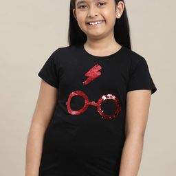 Kids Ville Girls Harry Potter Sequinned Pure Cotton T-Shirt-image-34