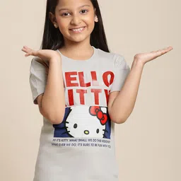 Kids Ville Girls Hello Kitty Printed Pure Cotton Tshirt-image-13