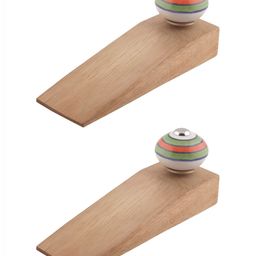 Indianshelf Brown & White 2 Pieces Striped Ceramic Wood Door Stopper-image-96