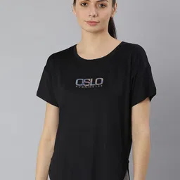 MKH Women Black Typography Extended Sleeves Dri-FIT Sports T-shirt-image-116