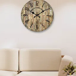 OLIVE TREE Cream-Coloured & Black Printed Contemporary Analogue Wooden Round Wall Clock-2