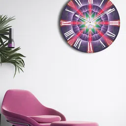 OLIVE TREE Purple & White Printed Contemporary MDF Wooden Analogue Wall Clock-image-83