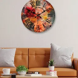 OLIVE TREE Coral & Black Printed Contemporary Analogue Wooden Round Wall Clock-image-28