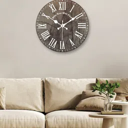 OLIVE TREE Brown & White Printed Contemporary Analogue Wooden Round Wall Clock-15