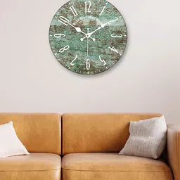 OLIVE TREE Green & White Printed Round Shape Contemporary Analogue  Wall Clock-image-77
