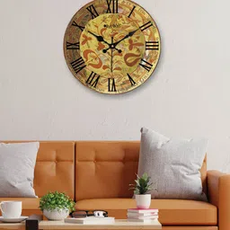 OLIVE TREE Yellow & Brown Printed Contemporary Wall Clock-37