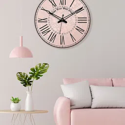 OLIVE TREE Black & Pink Printed Round Shape Contemporary Analogue Wall Clock-9