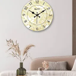 OLIVE TREE Beige & White Printed Contemporary Analogue Wooden Round Wall Clock-19