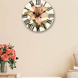 OLIVE TREE Green & Peach-Coloured Printed Round Shape Contemporary Analogue Wall Clock-30