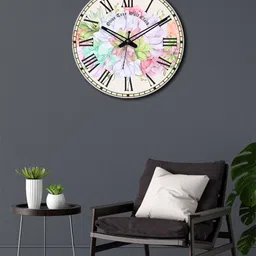 OLIVE TREE Pink & Black Printed Round Shape Contemporary Wall Clock-18