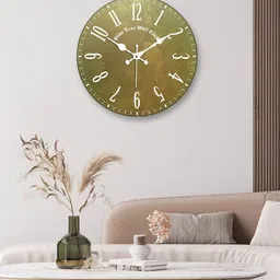 OLIVE TREE Green & White Printed Contemporary Analogue Wooden Round Wall Clock-10