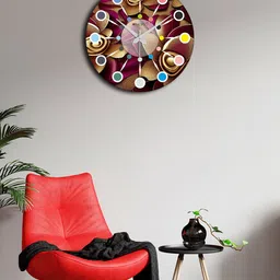 OLIVE TREE Brown & Pink Printed Round Shape Contemporary Analouge Wall Clock-picture-8