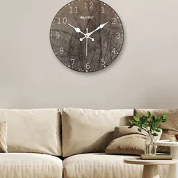 OLIVE TREE Brown & White Printed Round Shape Contemporary Analogue Wall Clock-18
