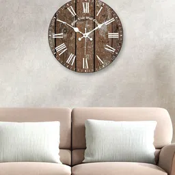 OLIVE TREE Brown & White Printed Contemporary Analogue Wooden Round Wall Clock-image-39