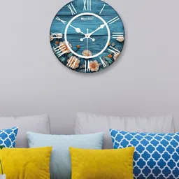 OLIVE TREE Blue & White Printed Contemporary MDF Wooden Analogue Wall Clock-image-71