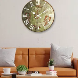 OLIVE TREE Green & Red Printed Contemporary Analogue Wooden Round Wall Clock-1