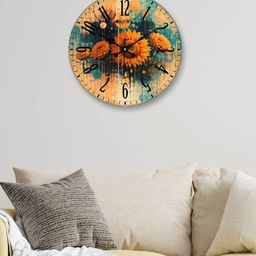 OLIVE TREE Green & Orange Printed Round Contemporary Wall Clock-12