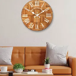 OLIVE TREE Brown & White Printed Contemporary Analogue Wooden Round Wall Clock-14