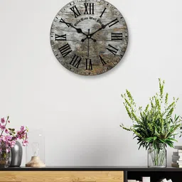 OLIVE TREE Grey & Black Printed Contemporary Analogue Wooden Round Wall Clock-17