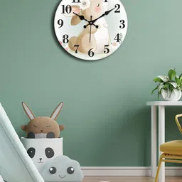 OLIVE TREE White & Brown Printed Contemporary Analogue Wooden Round Wall Clock-50