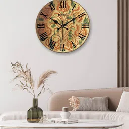 OLIVE TREE Green & Red Printed Contemporary MDF Wooden Analogue Wall Clock-2
