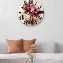 OLIVE TREE Purple & Black Printed Round Contemporary Wall Clock-42