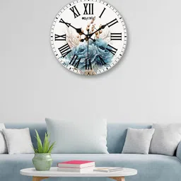 OLIVE TREE White & Blue Printed Round Shape Contemporary Wall Clock-1